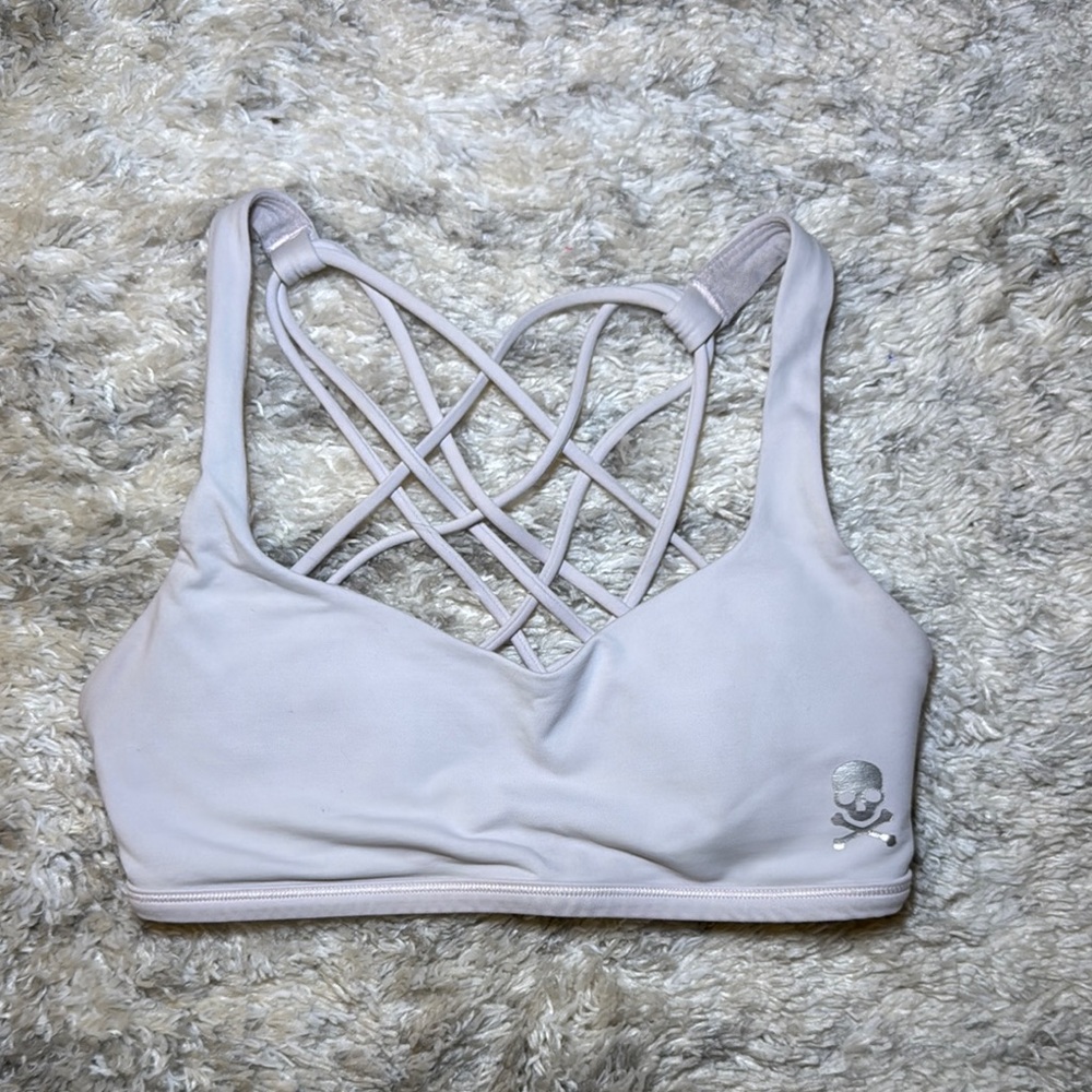 Women's White Strappy Sports Bra